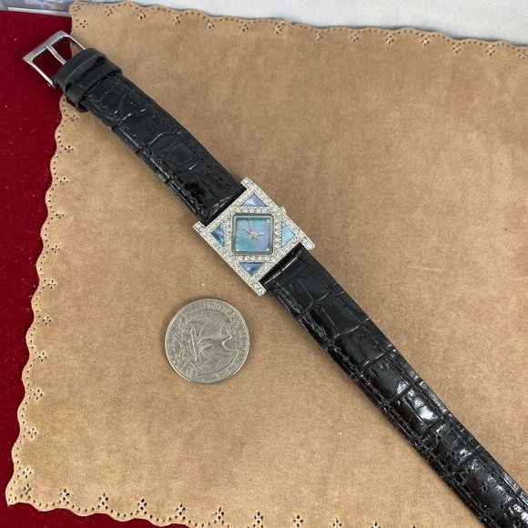 Fabulous PAOLO GUCCI Silver Crystal Watch Silver Bluish Italian Abalone Dial - Picture 5 of 9